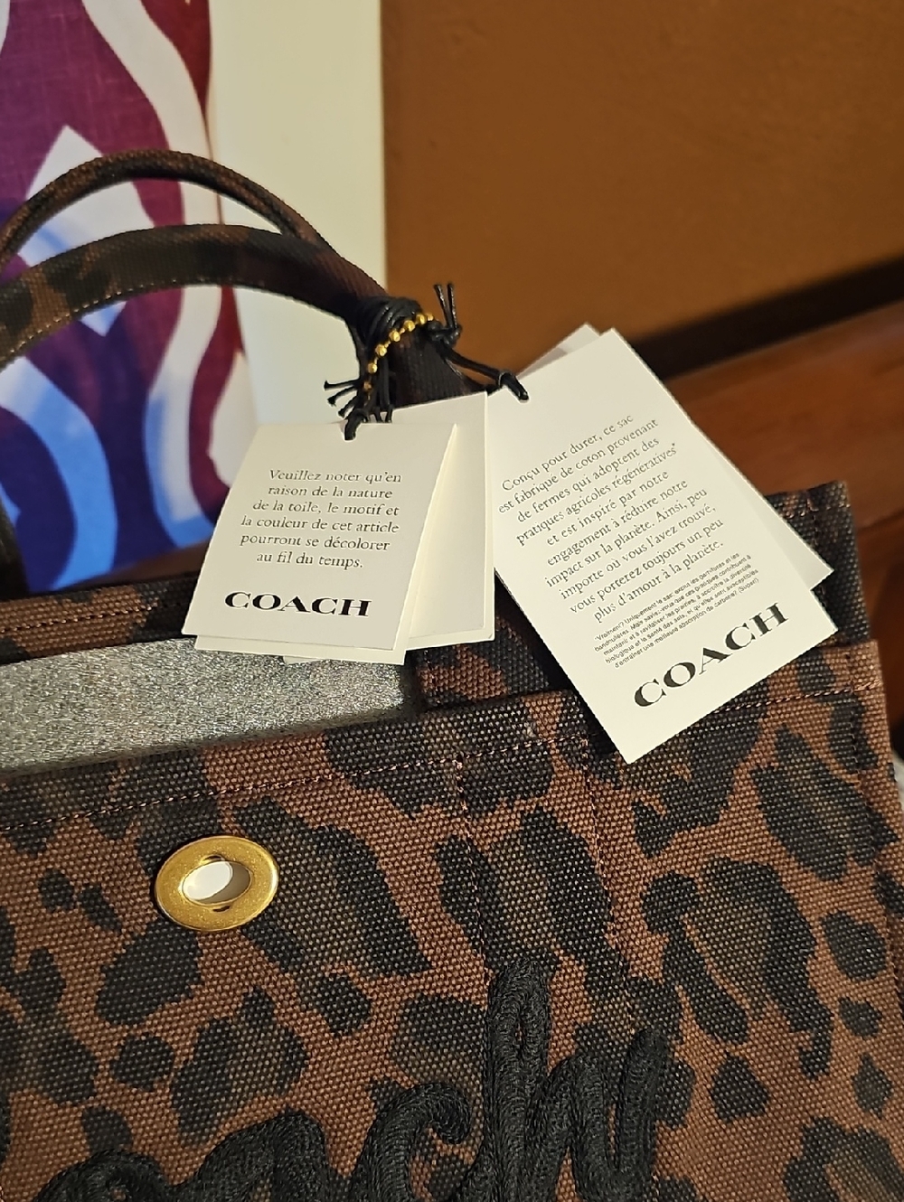 Coach Brown and Black Leopard-Print Canvas Tote - Picture 2 of 9
